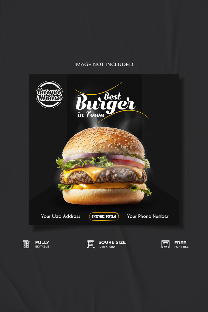 Professional restaurant burger social media poster design - Features Image 1