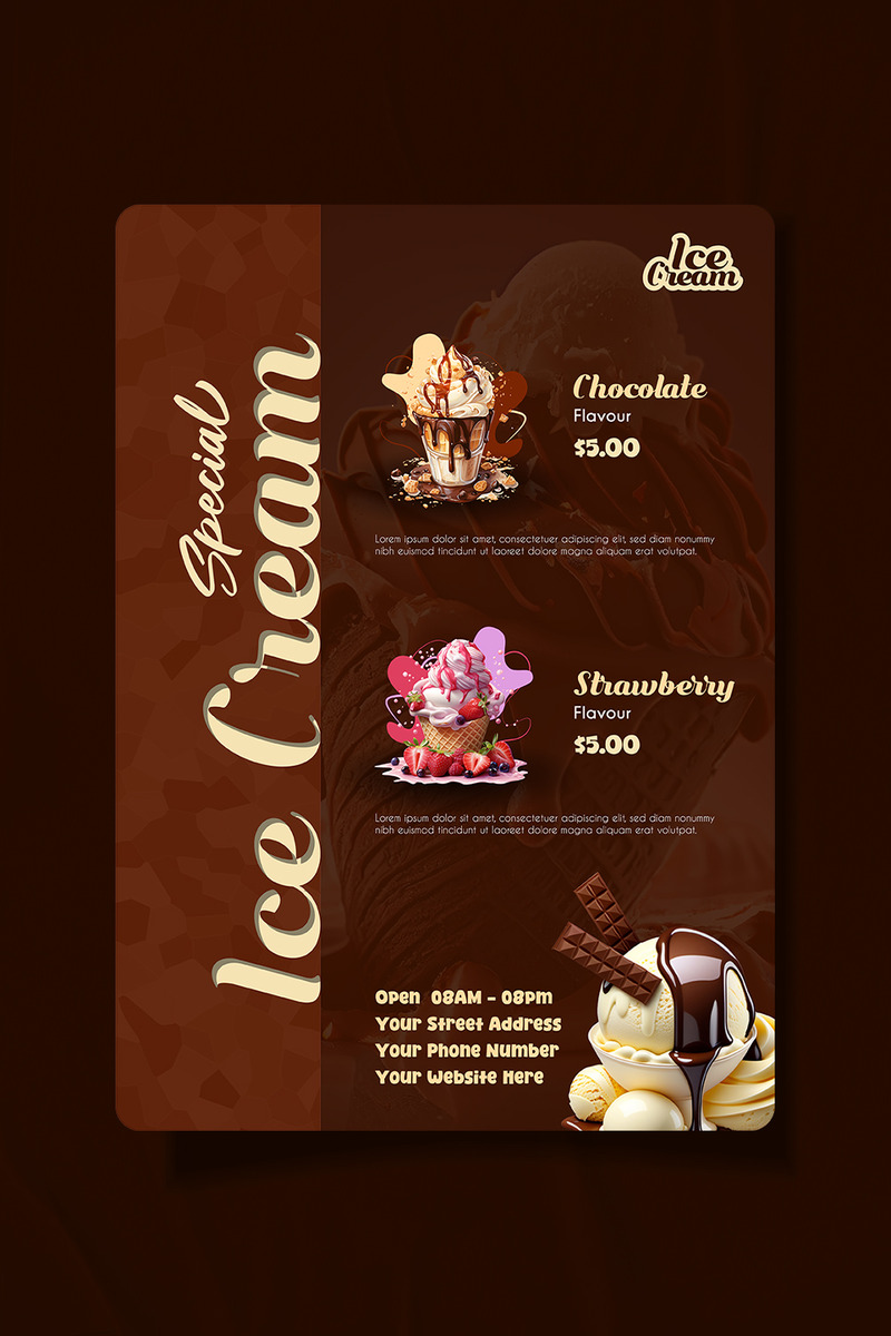 Chocolate ice cream promotional resturant poster design - Features Image 1