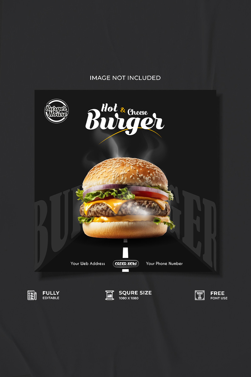 Creative restaurant burger media advertisement social media poster template - Features Image 1