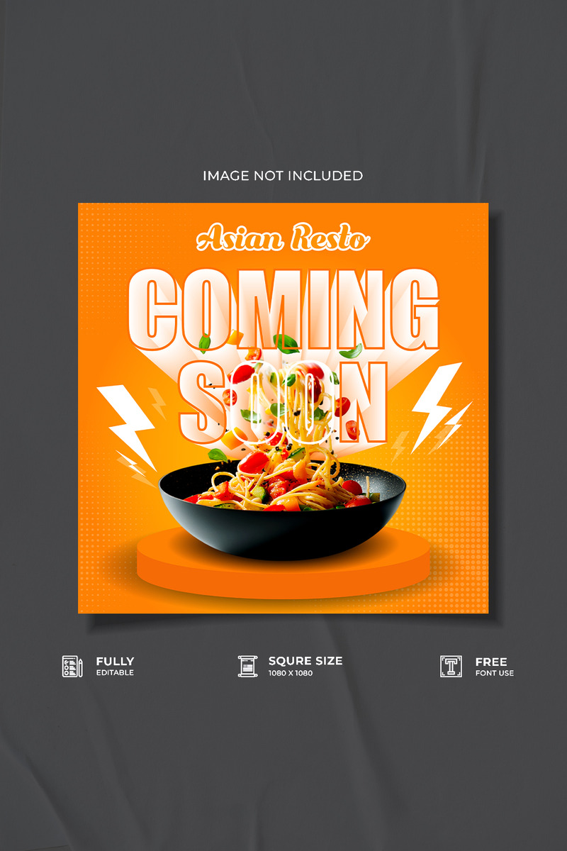 Comening soon restaurant new food social media poster template - Features Image 1