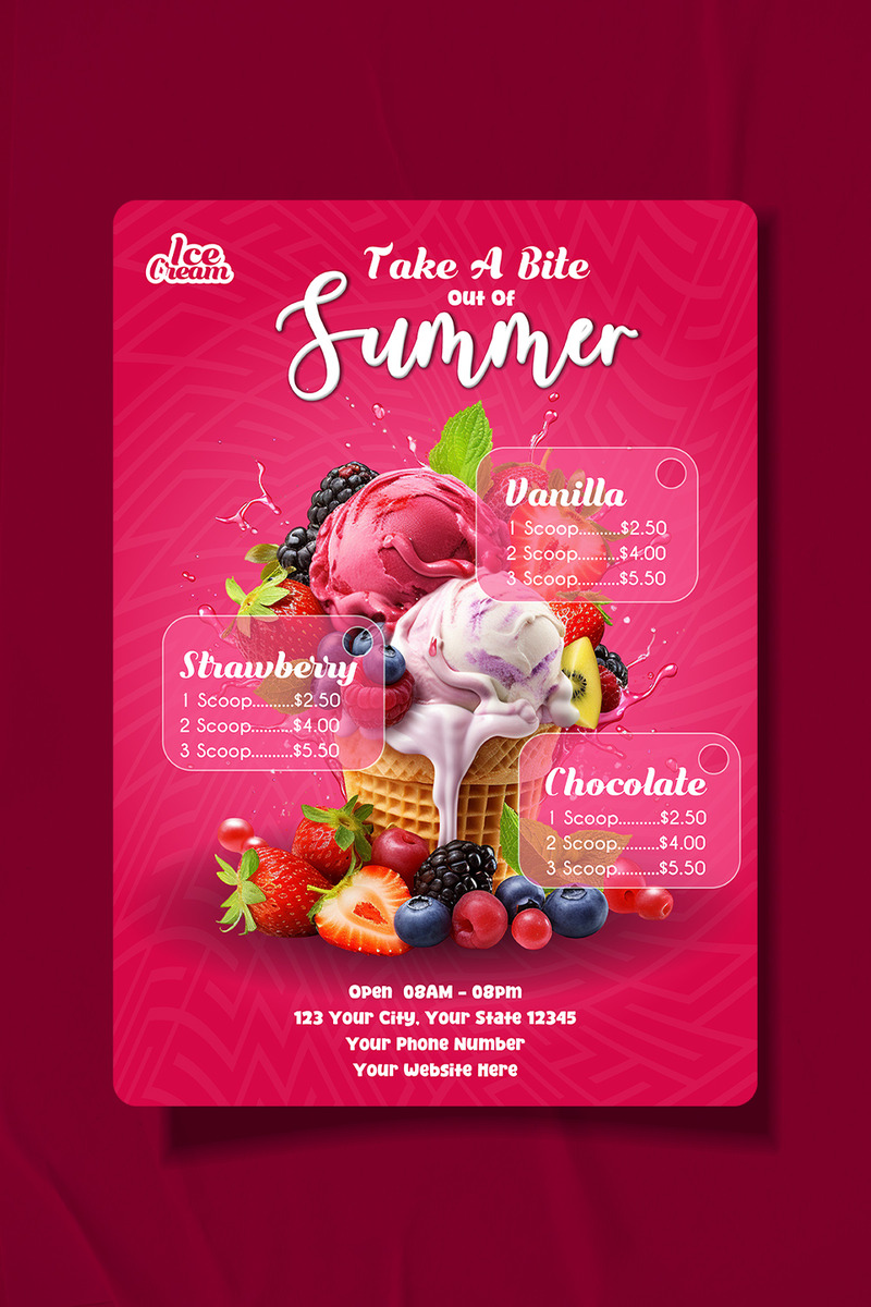 Take a bite out of summer promotional restaurant ice cream template. - Features Image 1