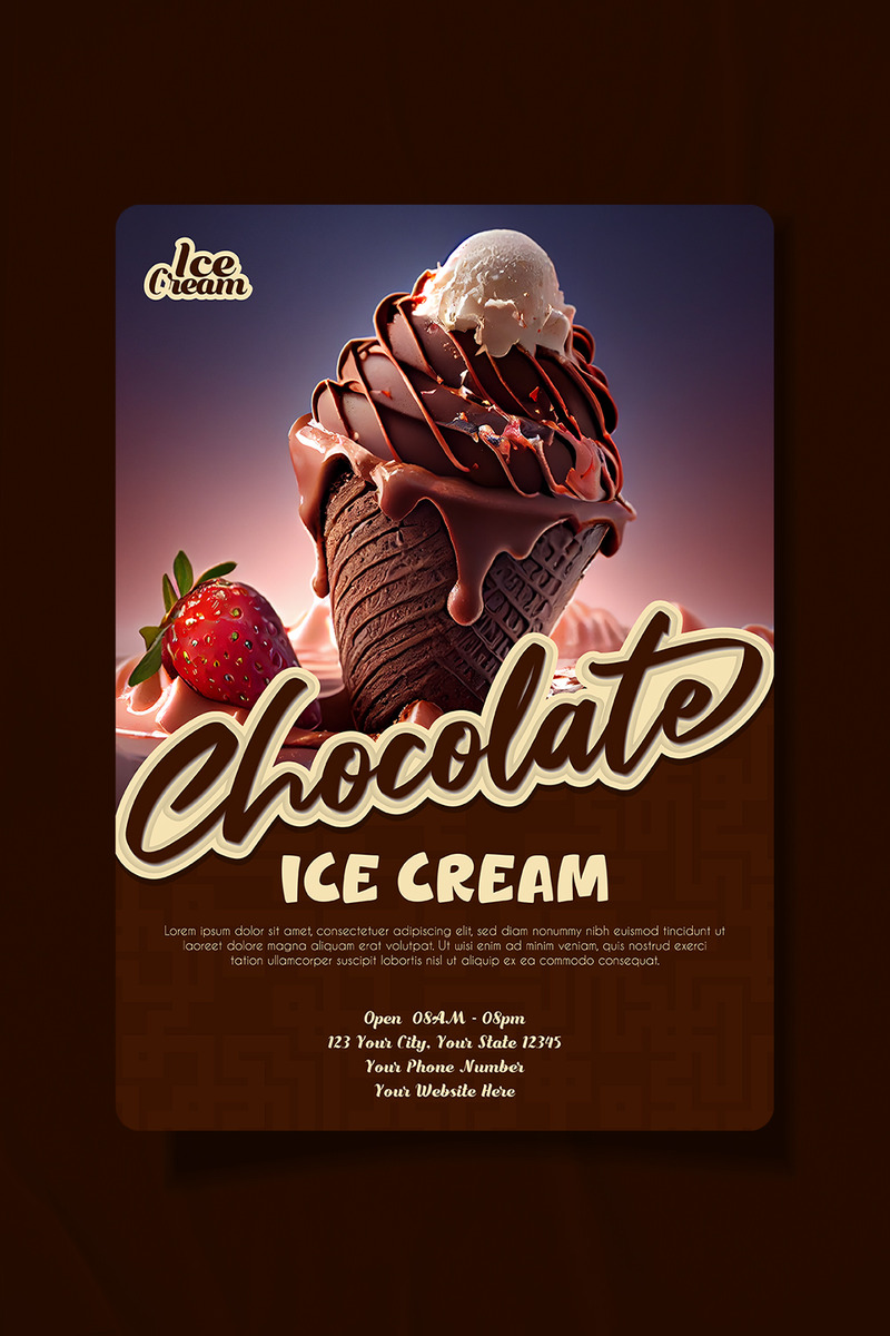 Conception d'affiche promotionnelle de restaurant de crème glacée au chocolat. - Caractéristiques de l’image 1