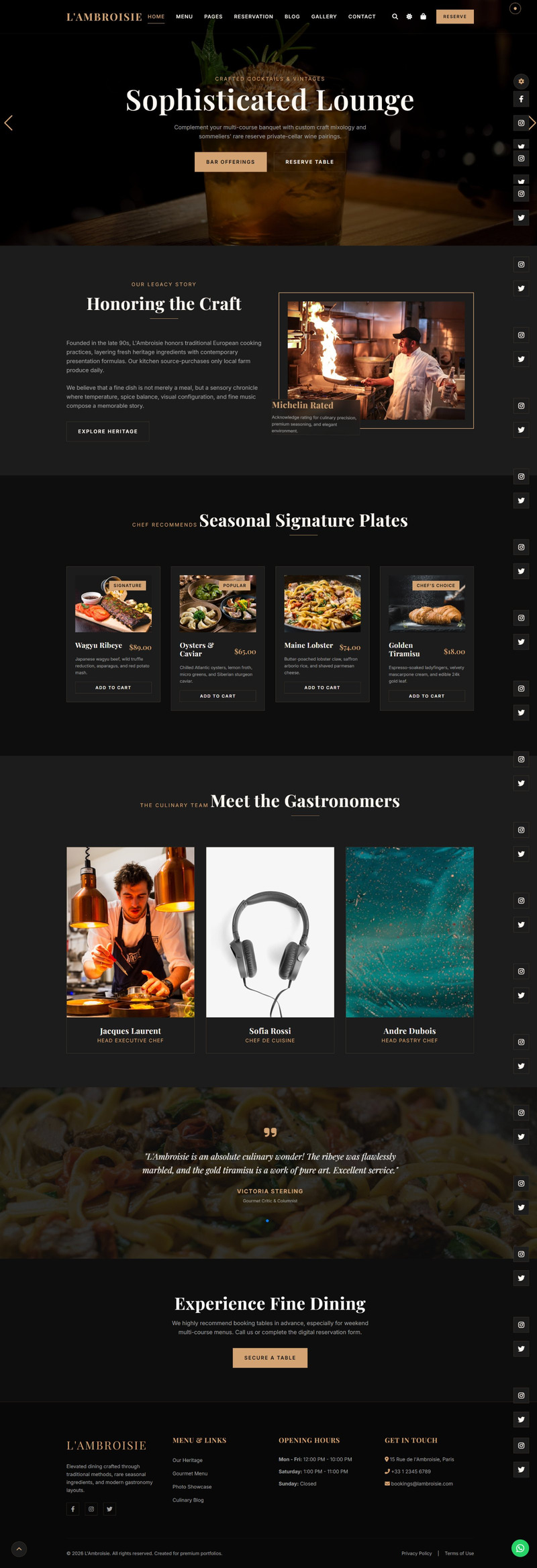 L'Ambroisie - Premium Luxury Restaurant HTML Website Template with Seating Map & Cart - Features Image 1
