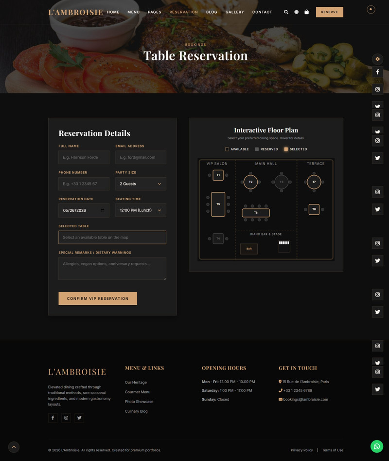 L'Ambroisie - Premium Luxury Restaurant HTML Website Template with Seating Map & Cart - Features Image 2