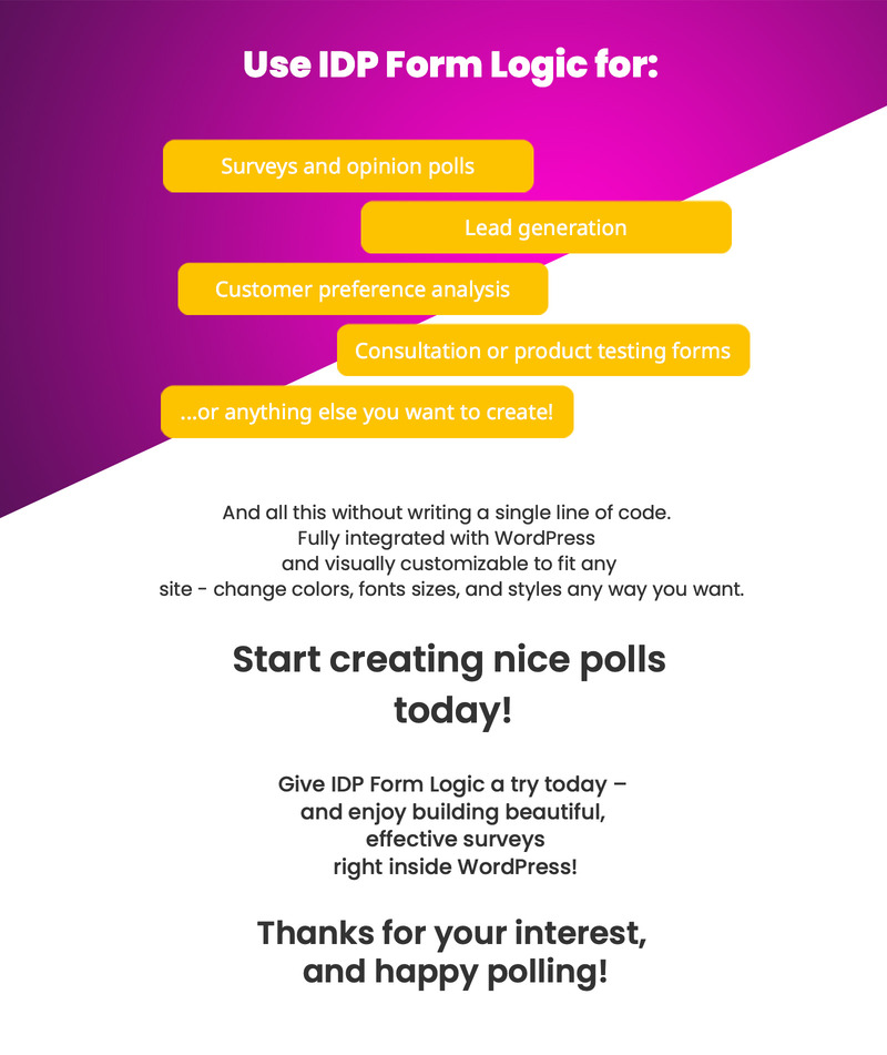 IDP Form Logic – Smart Polls & Multi-Step Surveys Builder for WordPress - Features Image 2