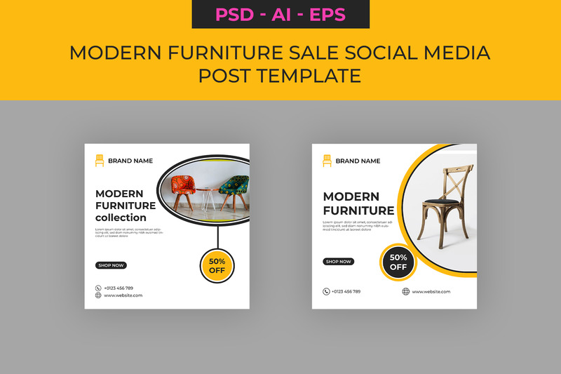 Designvorlage für Social-Media-Beiträge zum Verkauf moderner Möbel 1 - Eigenschaften Bild 1