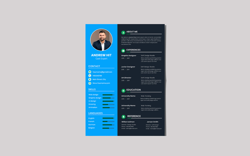 Blue One Page Resume Template - Features Image 1