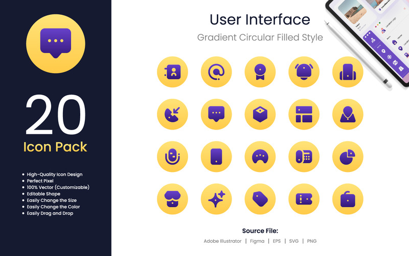 User Interface Icon Pack Gradient Circular Filled Style 3 - Features Image 1