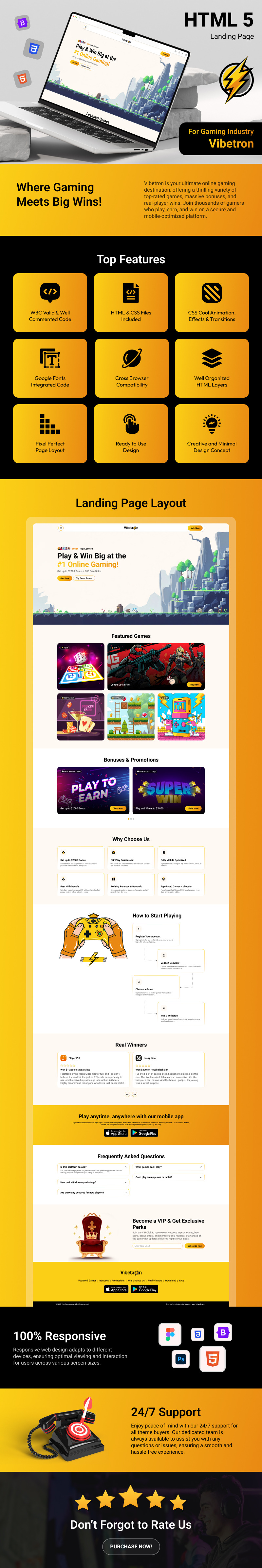 Vibetron - Gaming Bootstrap HTML5 Landing Page Template - Features Image 1