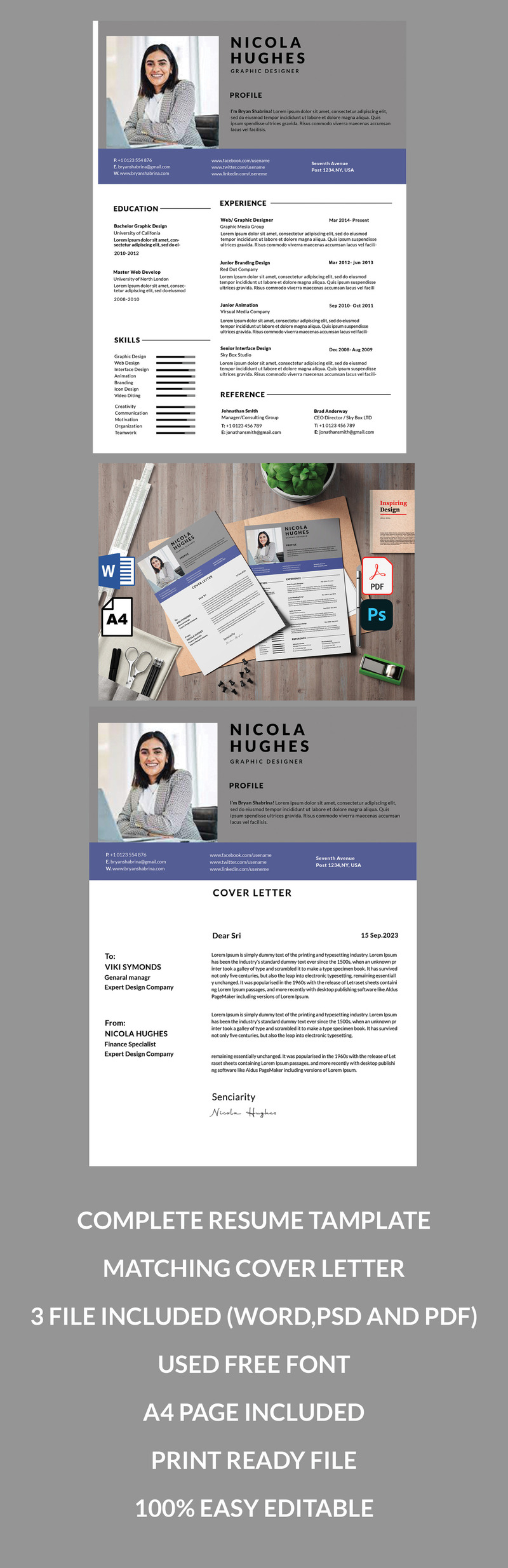 Nicola printable 'Ms word' resume tamplate - Features Image 1