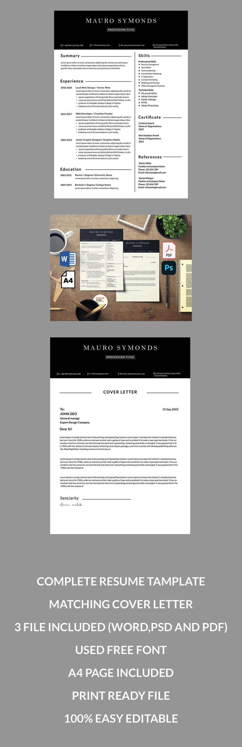 Шаблон резюме Мару Саймондс для друку «Ms word». - Features Image 1