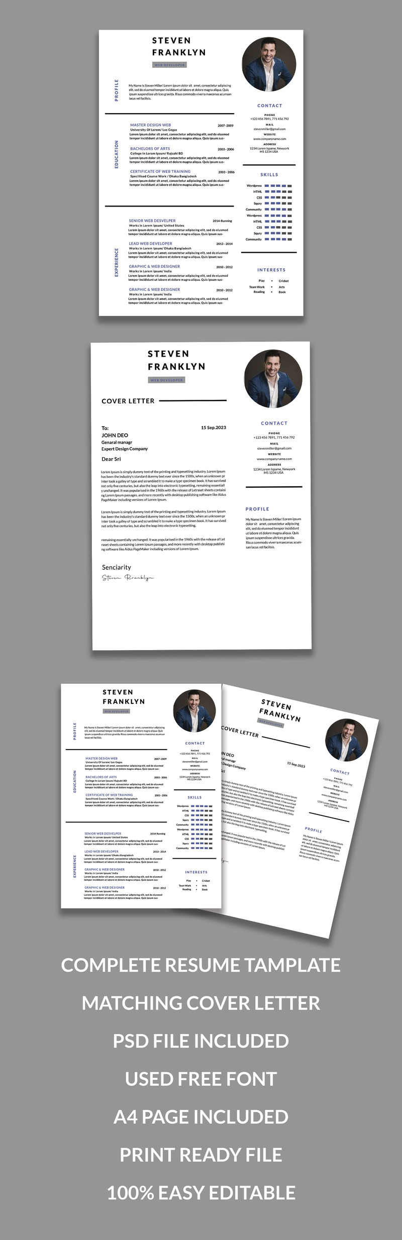 Modern resume template design. PSD template design - Features Image 1