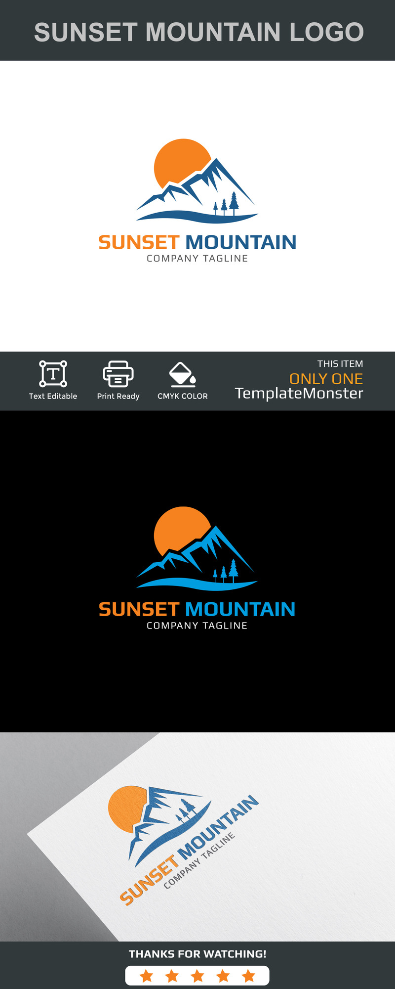 Montagne, rocher, colline, coucher de soleil modèle de logo de montagne - Caractéristiques de l’image 1