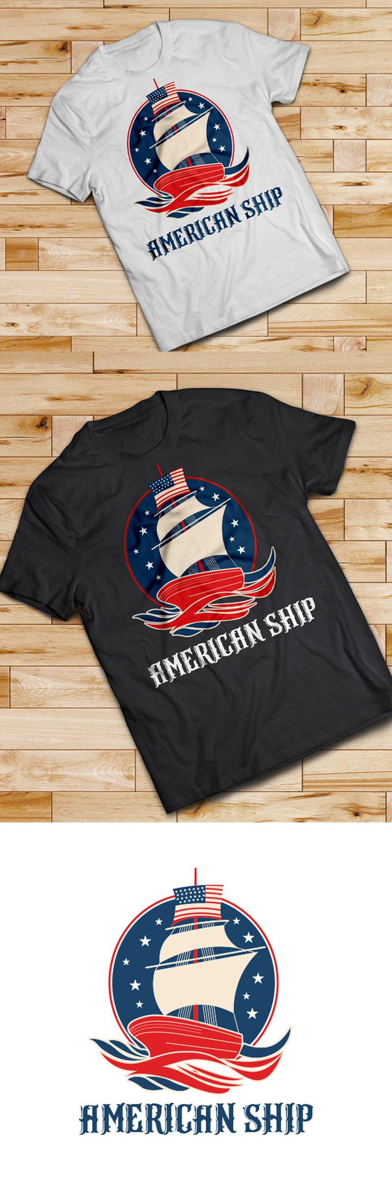 Design della maglietta della nave americana - Caratteristiche Immagine 1
