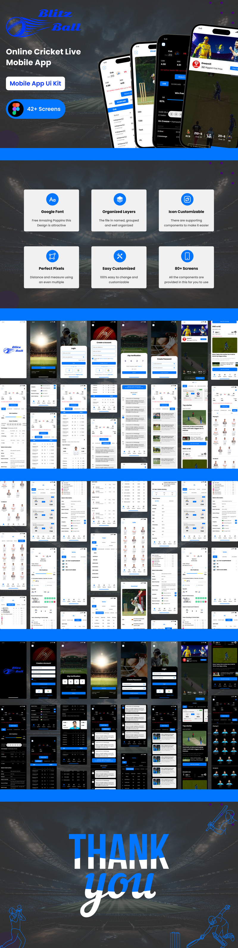 Blitz ball Cricket Score App UI Kit Figma Template - Features Image 1