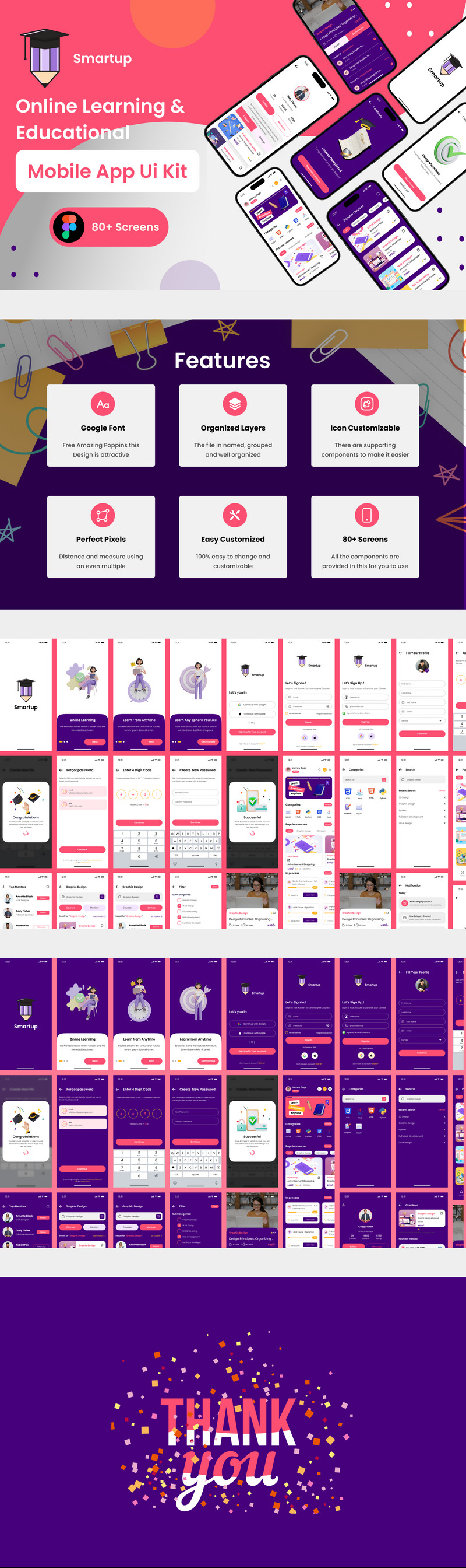 Smartup - LMS Mobile App Figma Template - Features Image 1