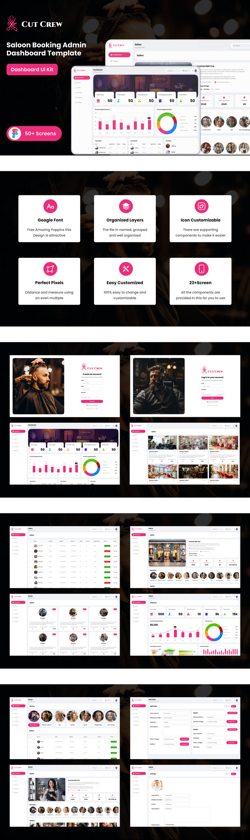 Cut Crew | Salon Booking | Admin Dashboard UI Template - Features Image 1