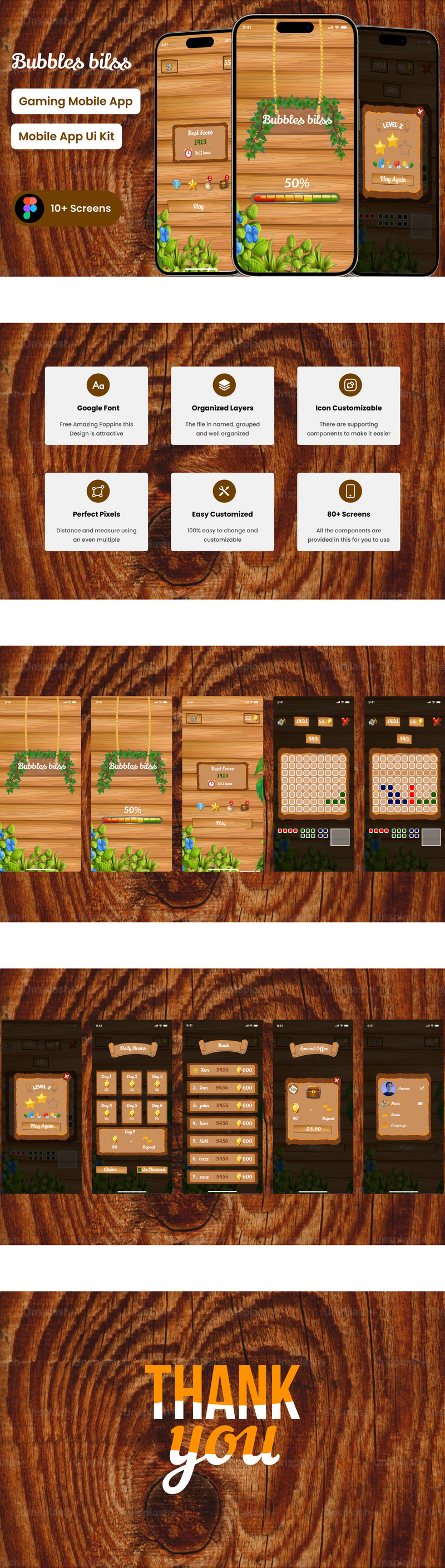 Bubbles Bilss Puzzle Gaming Mobiele App Figma-sjabloon - Features Image 1