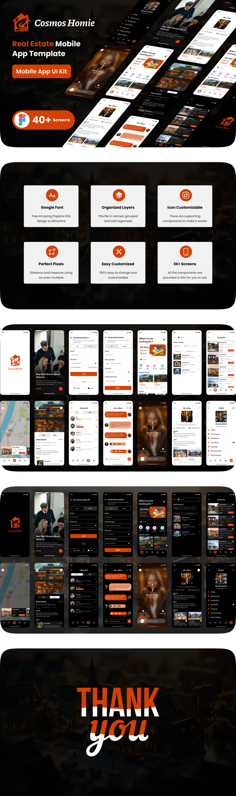 Cosmos Homie Real Estate mobiele app UI-sjabloon - Features Image 1