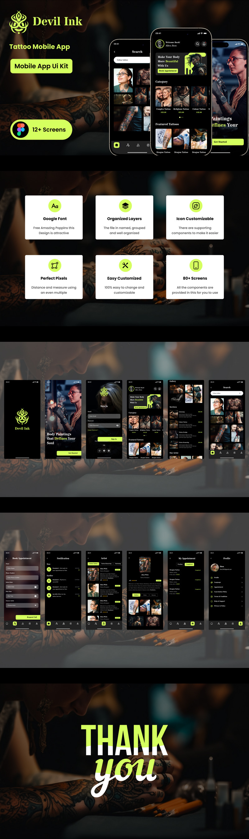 Devil Ink Tattoo Mobile App Figma Mall - Features Image 1