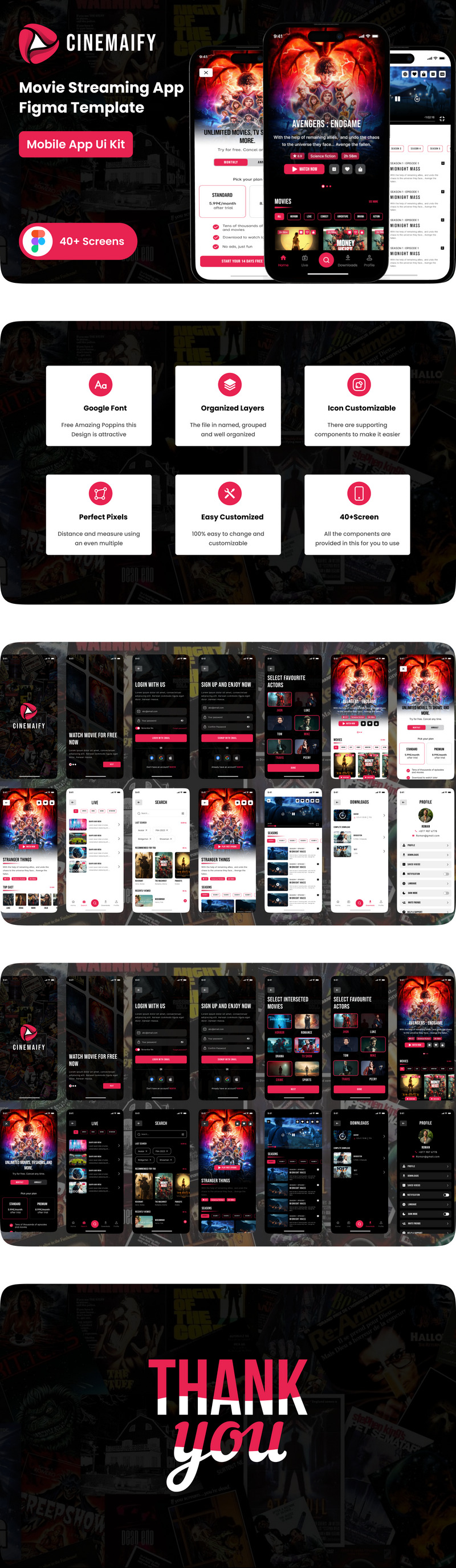 Szablon interfejsu użytkownika aplikacji mobilnej Cinemaify do strumieniowego przesyłania filmów - Obraz funkcji 1