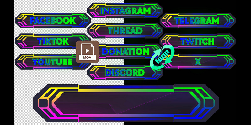 Pacchetto di animazione dei pulsanti dei social media al neon sul canale alfa - Caratteristiche Immagine 1