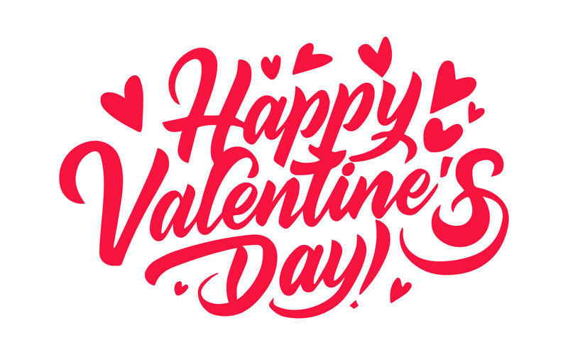 Buon San Valentino testo scritto a mano con cuori. Lettere di design gratuite per biglietti di auguri - Caratteristiche Immagine 1