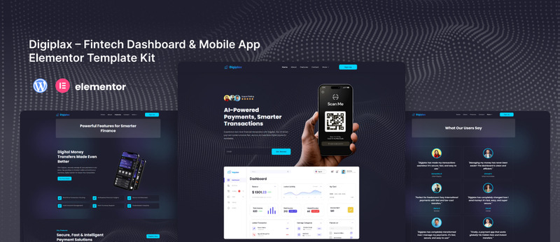 Digiplax – Fintech Dashboard & Mobile App Elementor Template Kit - Features Image 1