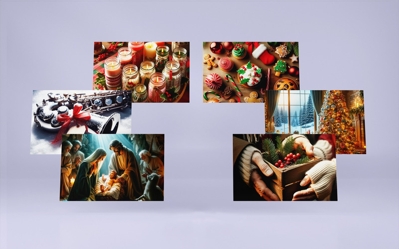 Collection Of 6 Christmas Spirit Illustration Background - Características Imagen 1