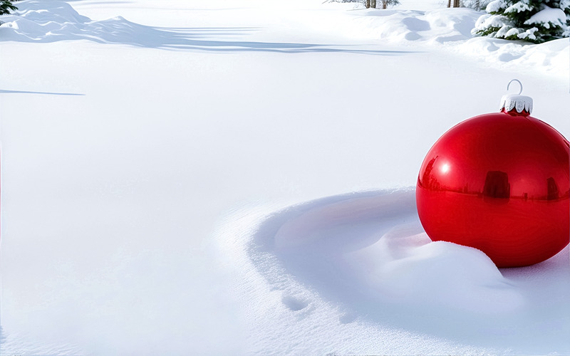 Enfeite de bola de Natal vermelha na neve - Features Image 1