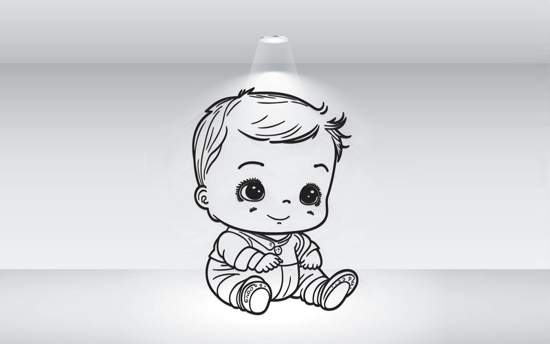 Vector de ilustración de contorno negro lindo niño pequeño - Características Imagen 1