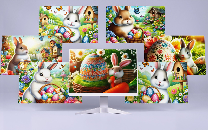 Collection Of 6 Easter Rabbit Illustration Template High Quality - Features Image 1