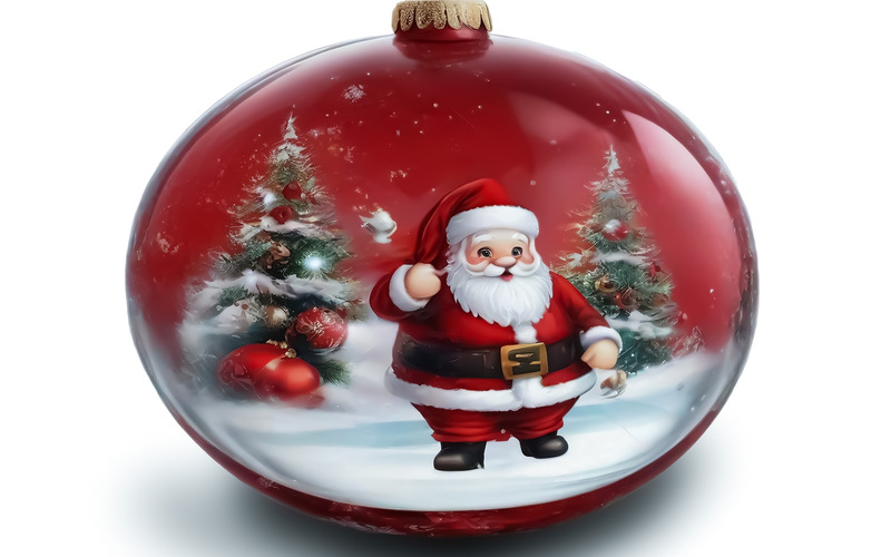 Red Christmas Ball Transparent Tempered Glass With Santa And Christmas Tree In It - Features Image 1