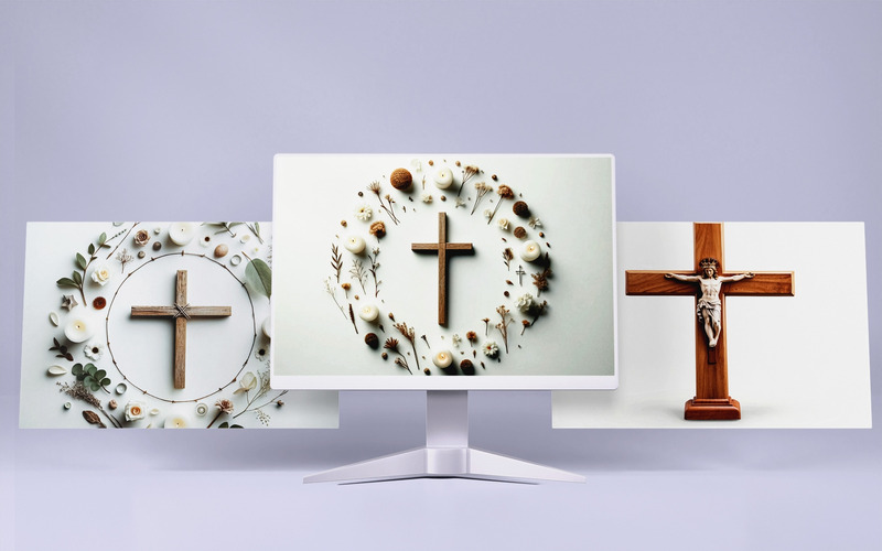 Collection Of 3 Christian Cross With Leaves On A White Background High Quality - Features Image 1