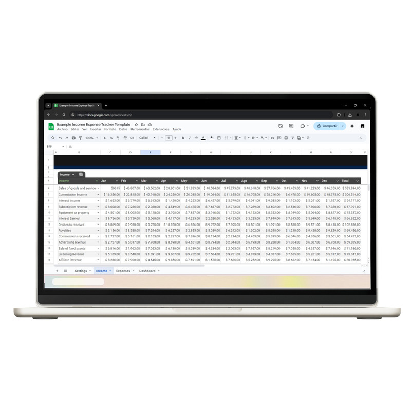 Modello di monitoraggio delle entrate e delle uscite per Google Fogli di calcolo - Caratteristiche Immagine 3