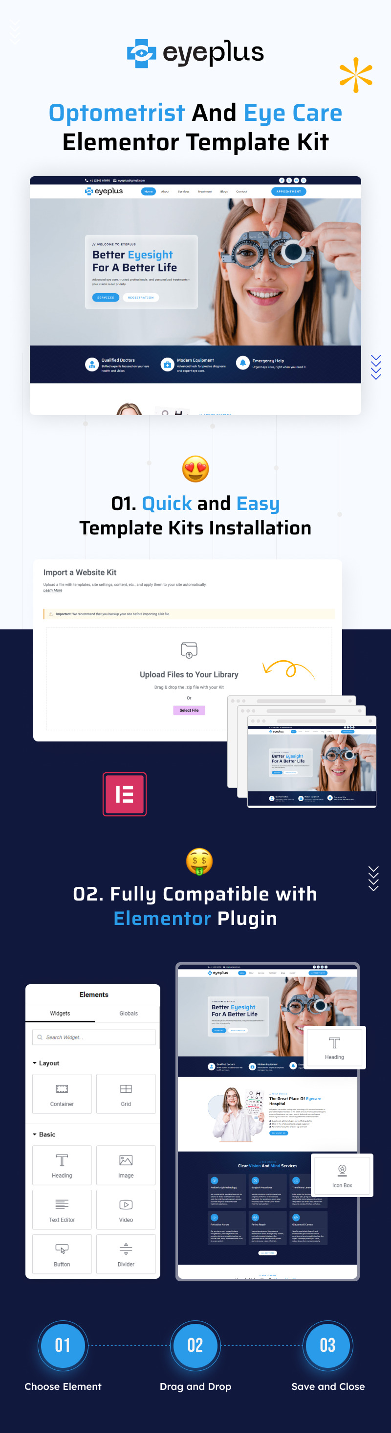 Eyeplus - Optometrist And Eye Care Elementor Template Kit - Features Image 1