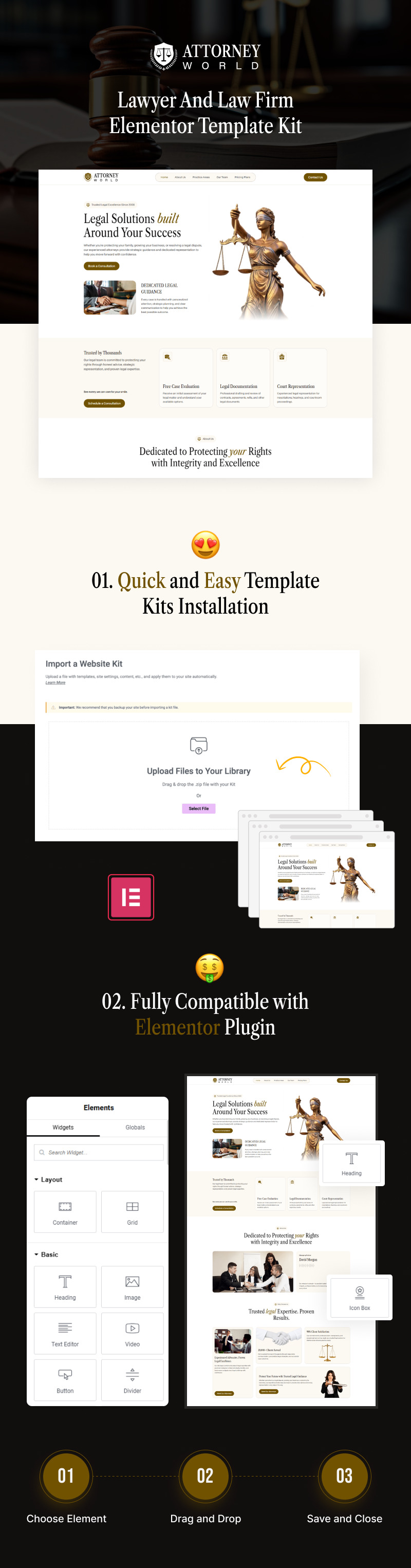 Attorney World – Набор шаблонов Elementor для юристов и юридических фирм - Features Image 1