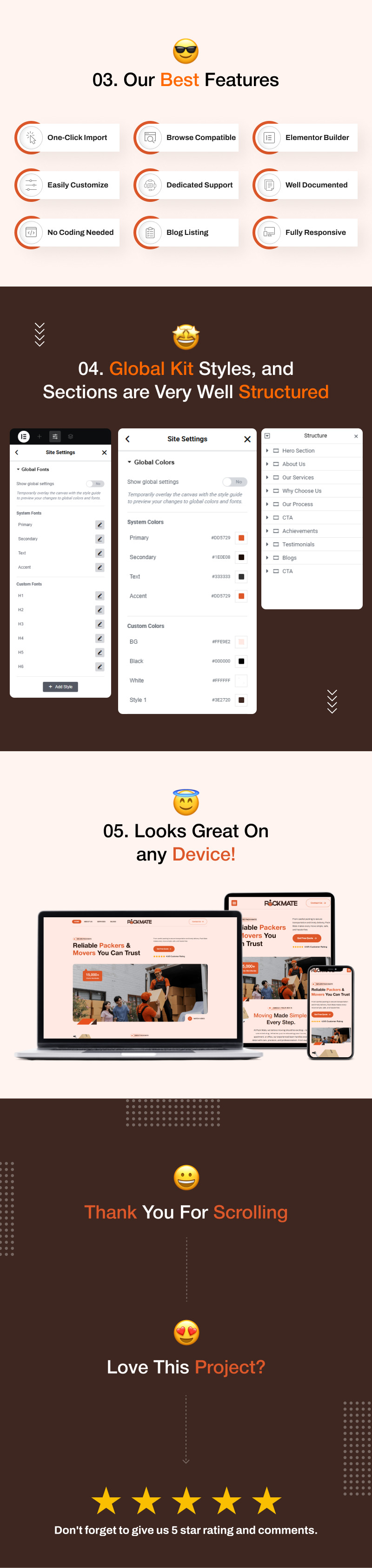 Pack Mate – Kit de plantillas Elementor para empresas de mudanzas y embalaje - Características Imagen 2