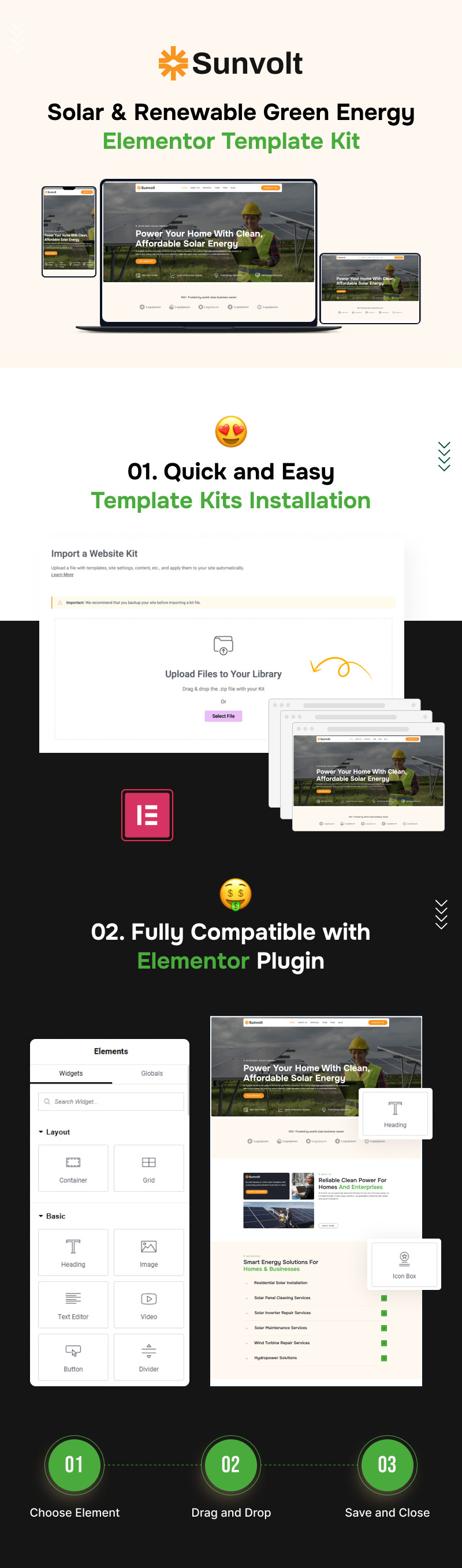 Sunvolt - Solar and Renewable Green Energy Elementor Template Kit - Features Image 1
