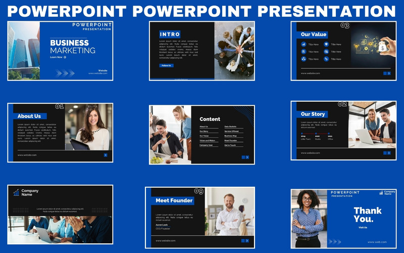 Presentación de PowerPoint empresarial en azul y blanco - Características Imagen 1