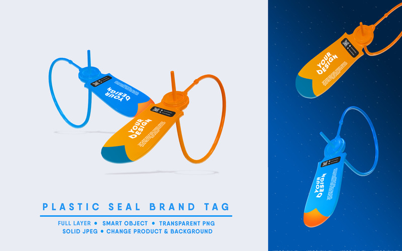 Mockup di etichetta del marchio con sigillo in plastica I facilmente modificabile - Caratteristiche Immagine 1