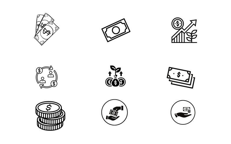 Financiën geld lijn iconen of Set van geld gerelateerde vector - Features Image 1