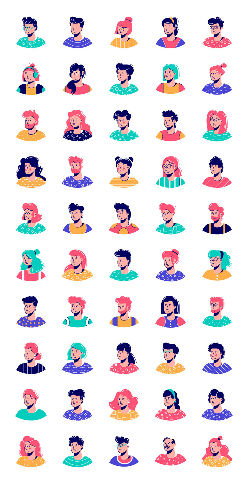 50 Avatar flat vector icons - Features Image 1