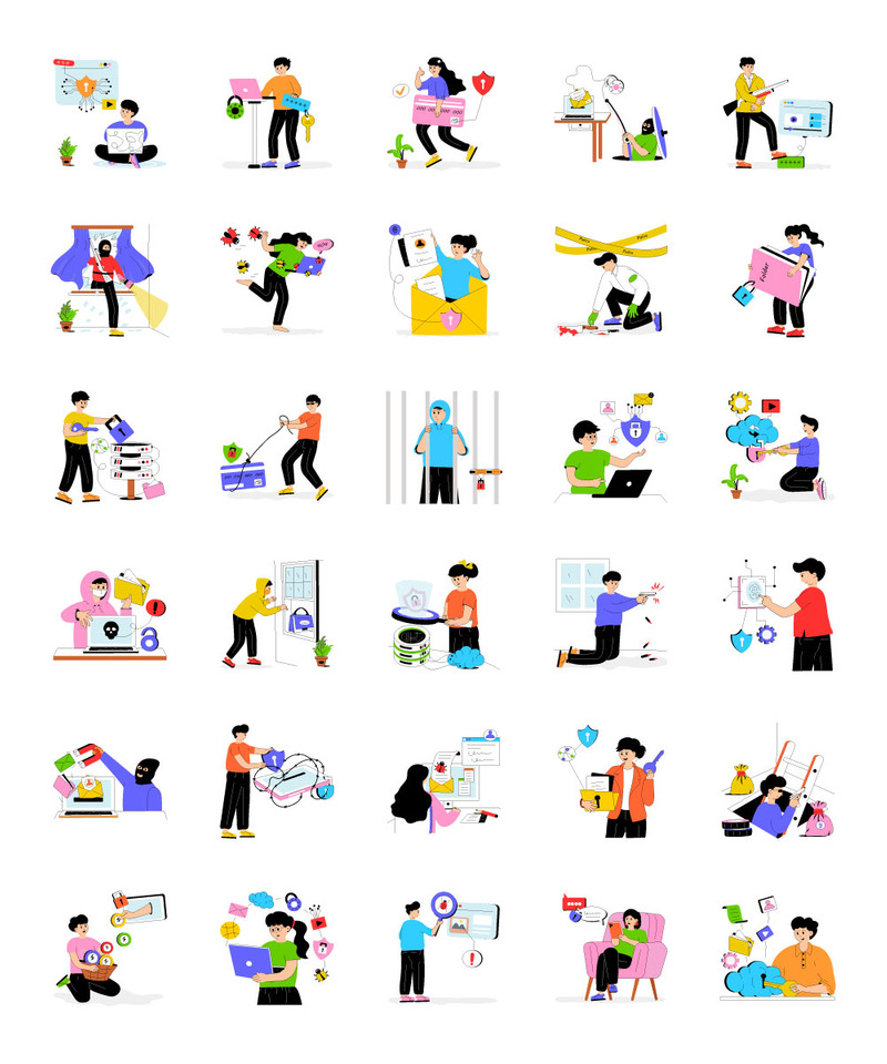 Kybernetická bezpečnost a ochrana dat plochá ilustrace - Features Image 1