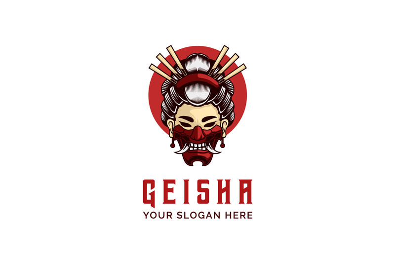 Geisha With Hanya Mask Samurai Warrior Logo vintage vector illustration - Features Image 2