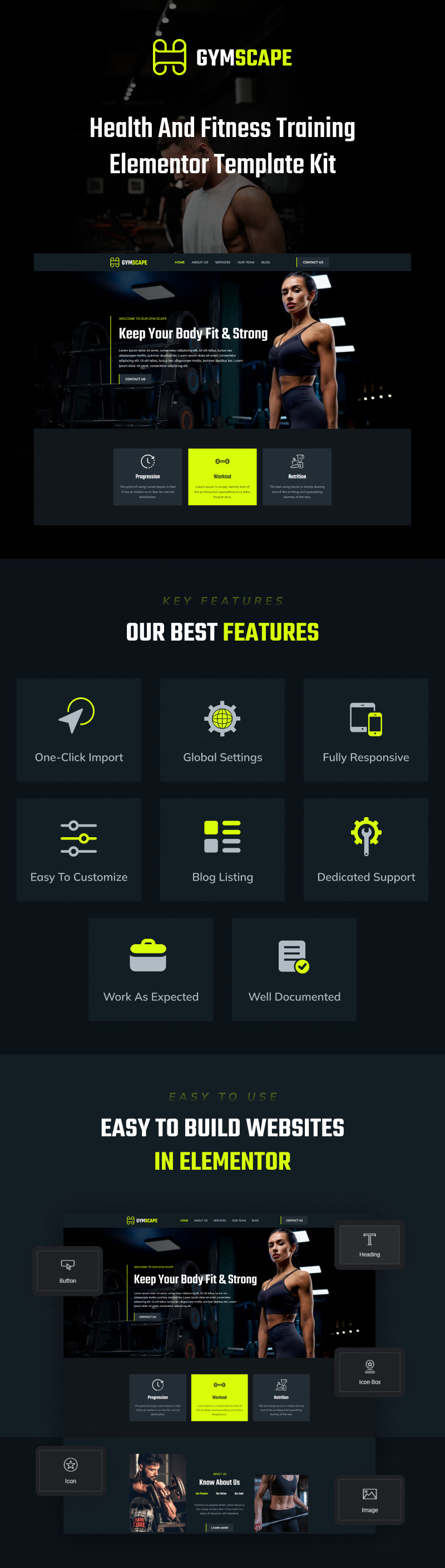 Gymscape - Kit modello Elementor per allenamento di salute e fitness - Caratteristiche Immagine 1