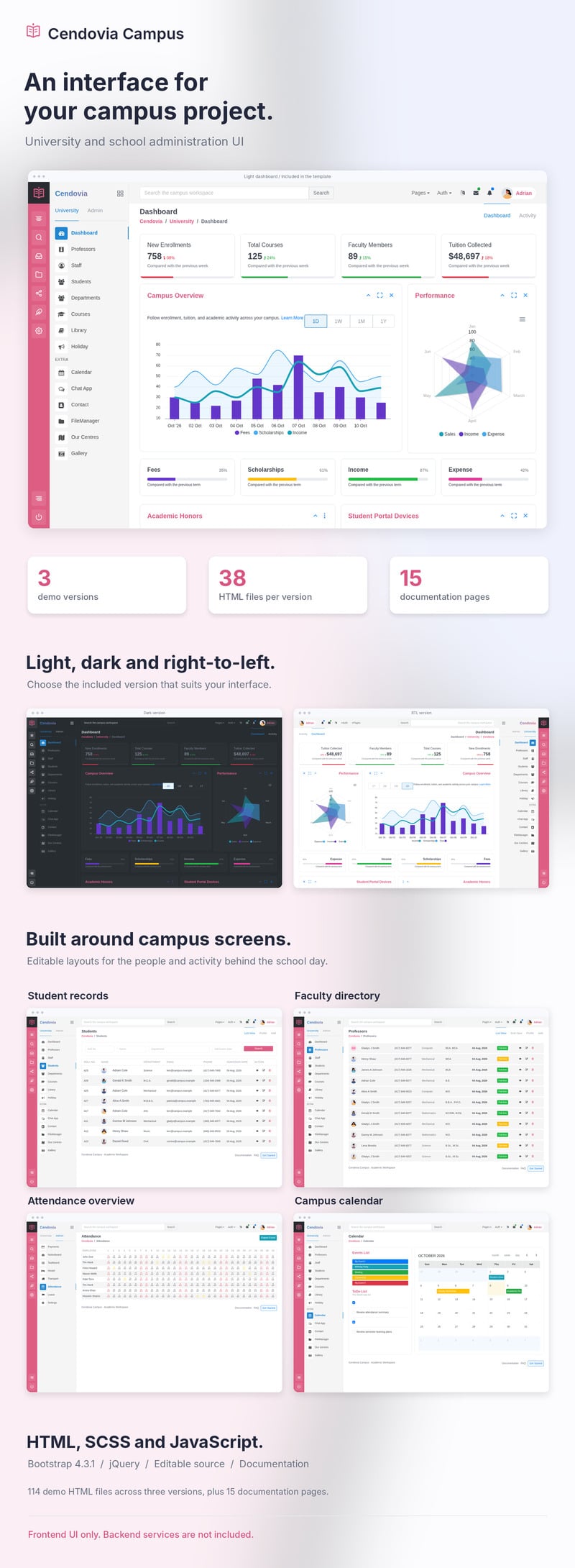 Modèle d'administration Bootstrap pour campus Cendovia et écoles - Caractéristiques de l’image 1