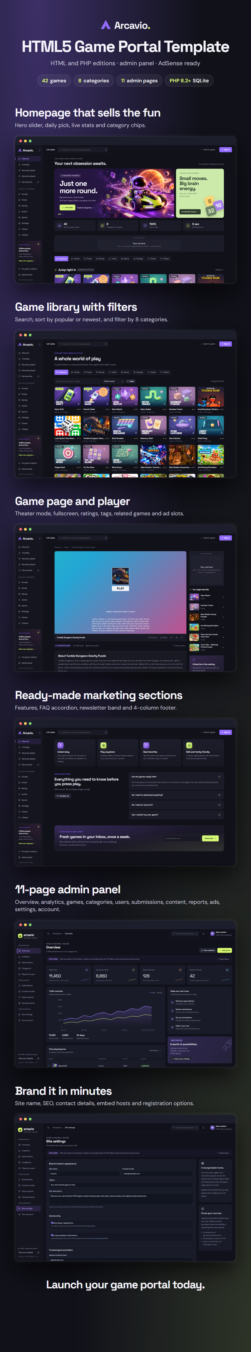 Arcavio - HTML5 herní portál PHP skript s administrátorským panelem - Obrázek funkcí 1