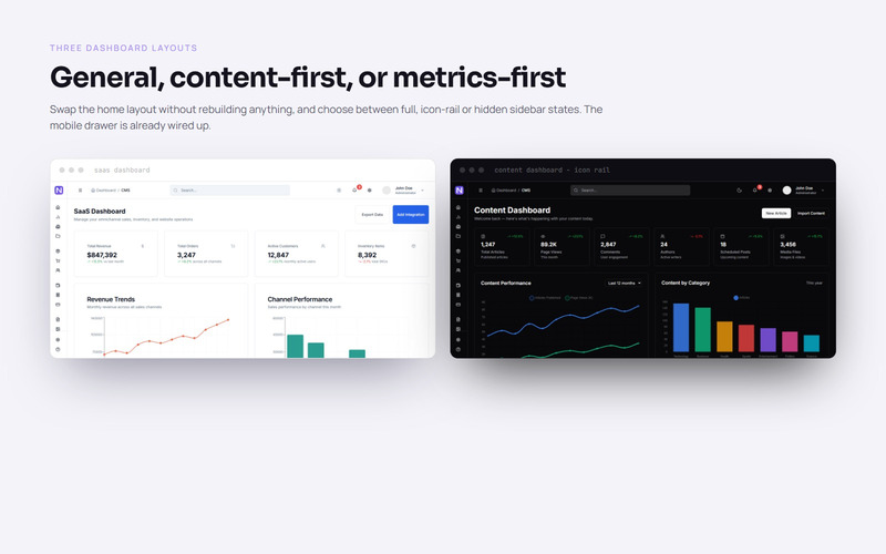 Nexoria - Šablona pro administraci a CMS v Next.js 16 React - Features Image 1
