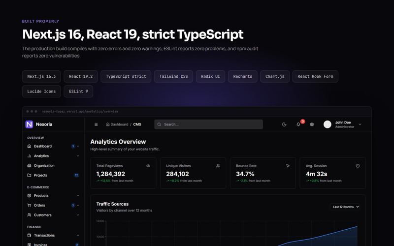 Nexoria - Šablona pro administraci a CMS v Next.js 16 React - Features Image 2